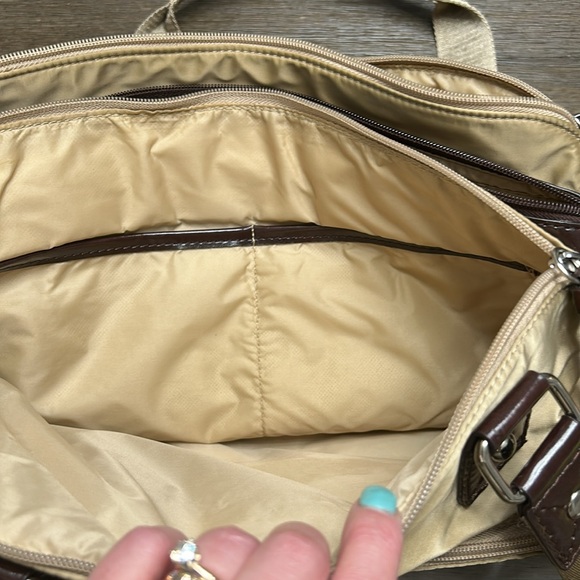 Giani Bernini beige/tan nylon satchel shoulder bag with silver-tone hardware - Picture 12 of 14